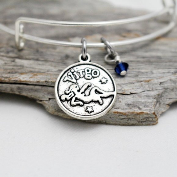September Virgo Adjustable Charm Bangle - Handmade Zodiac Bracelet - Picture 3 of 13